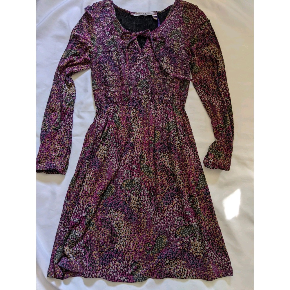 Chelsea Violet Dress Floral Long Sleeve Size Medium Orchid‎ Smocked Top